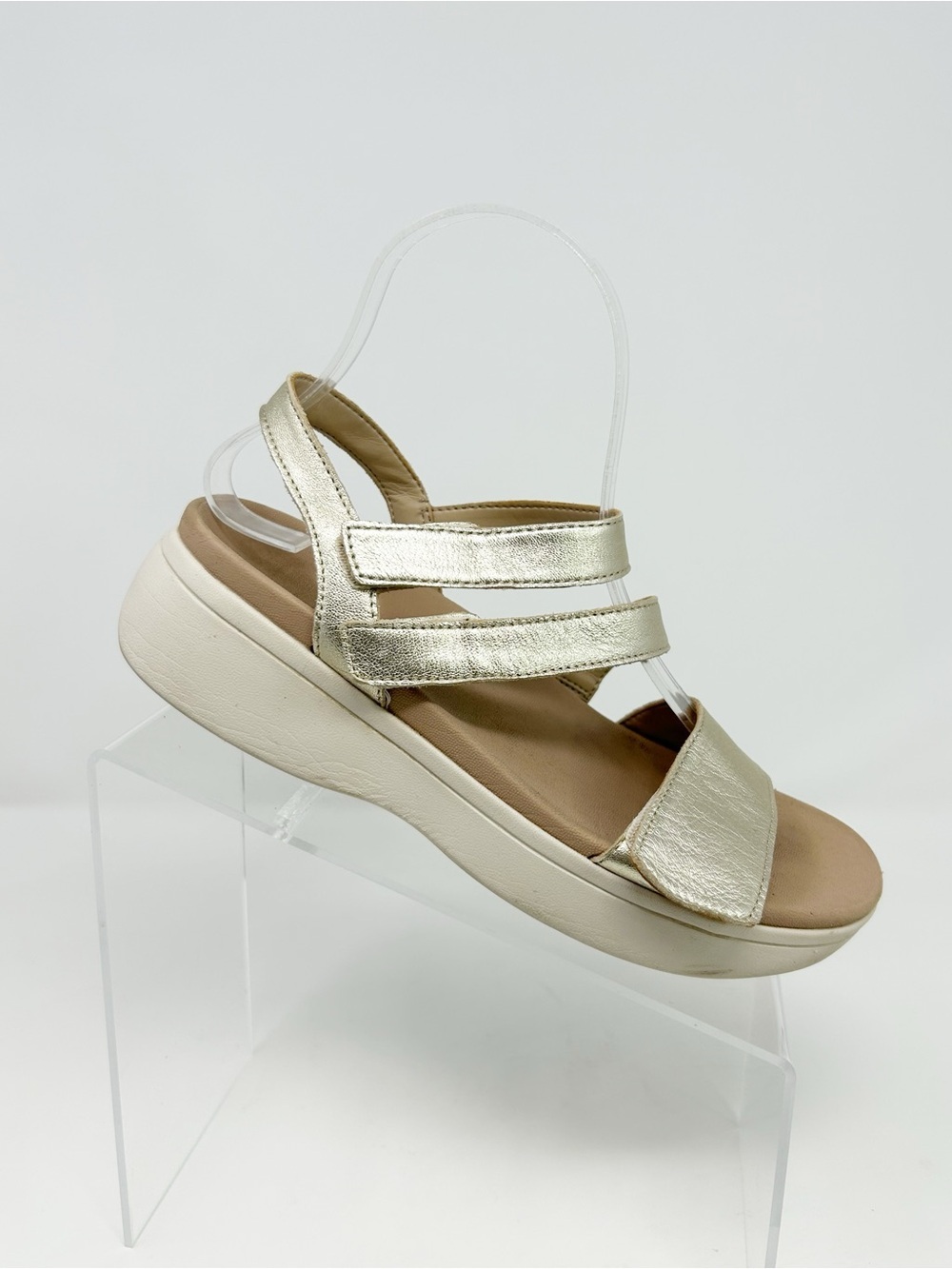 Vionic Sophia Wedge Slingback Sandals Womens Gold Platform Hook & Loop Size 7